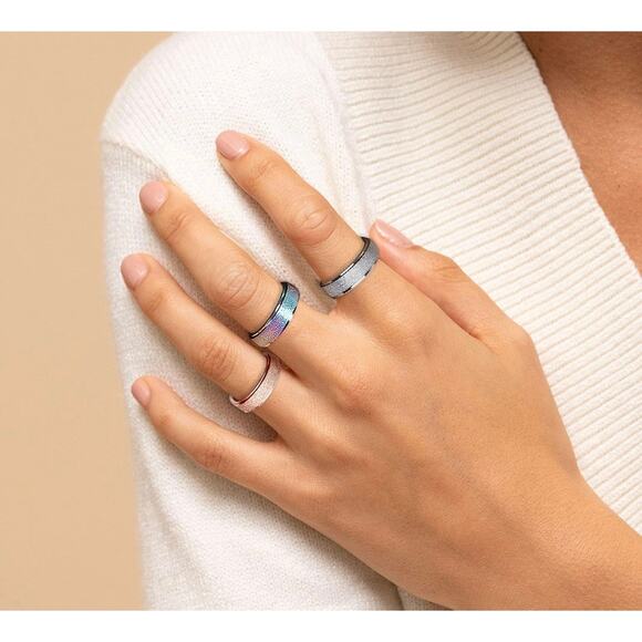 Set of 3 Spinner Anxiety Fidget Rings Stainless Steel Glitter Set Sz 11.5 - Picture 3 of 4